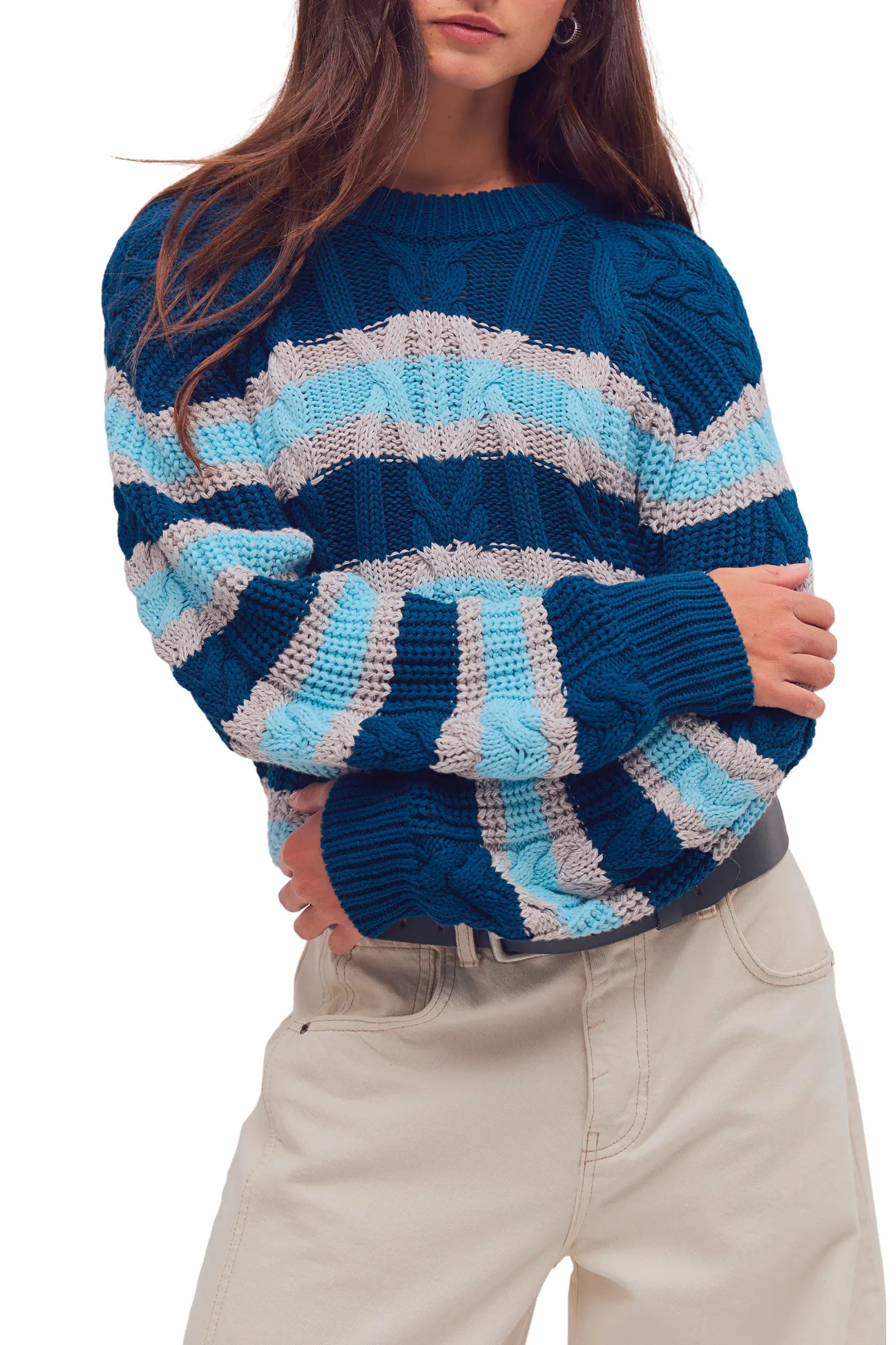 Frankie Stripe Cable Stitch Cotton Sweater (Women) | Nordstrom | Nordstrom