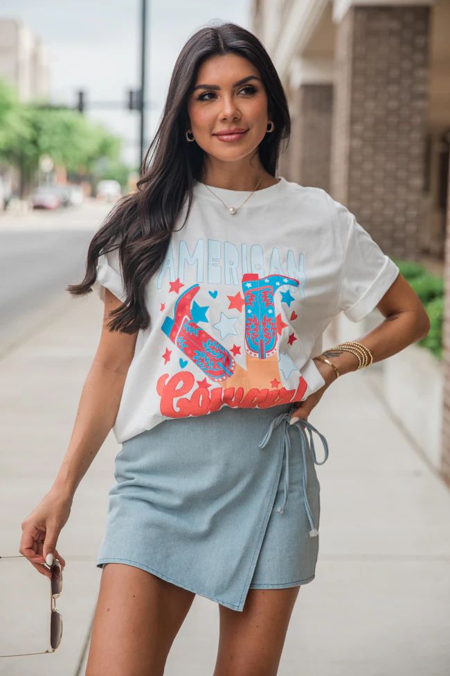 American Cowgirl White Oversized Graphic Tee | Pink Lily