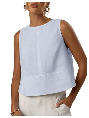 MakeMeChic Women's Linen Shirts Dressy Tops Summer Crop Tank Tops Sleeveless Blouse Work Shirts | Amazon (US)