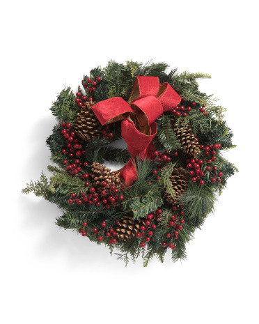 26in Real Touch Cedar Faux Pinecone And Berries Wreath | TJ Maxx