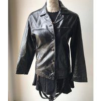 2000's Vintage Gap Women's Black Leather Jacket Blazer Mall Goth Rockstar Punk Rocker Y2K | Etsy (US)