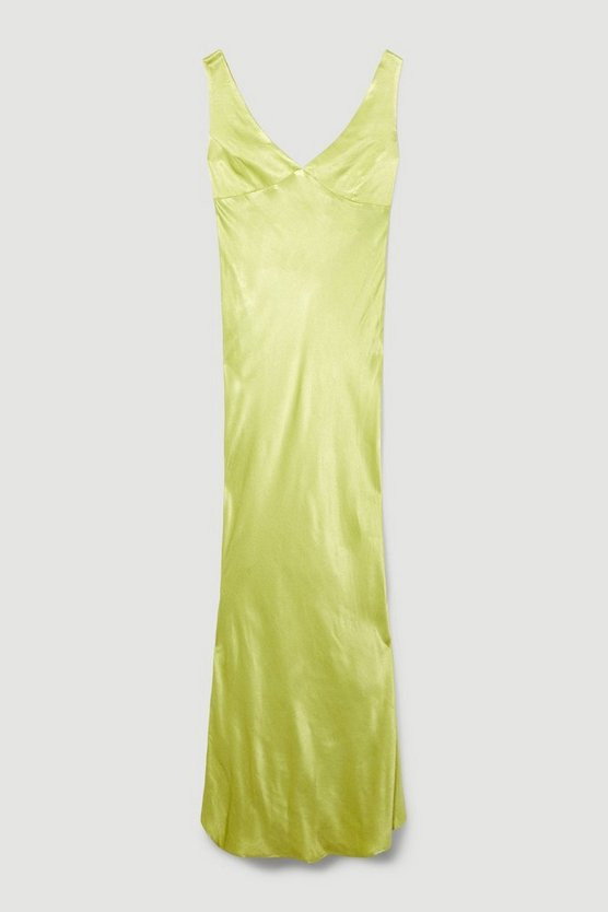 Viscose Satin V Neck Draped Back Midi Dress | Karen Millen UK + IE + DE + NL