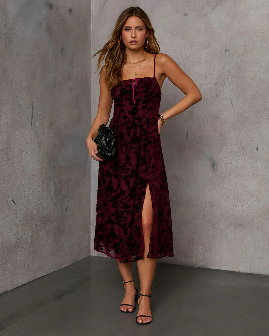 Only Yours Mesh Floral Velvet Midi Dress | VICI