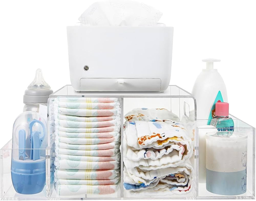 Diaper Caddy Acrylic, Baby Changing Table Organizer, Dresser Tabletop Organizer with 4 Detachable... | Amazon (US)
