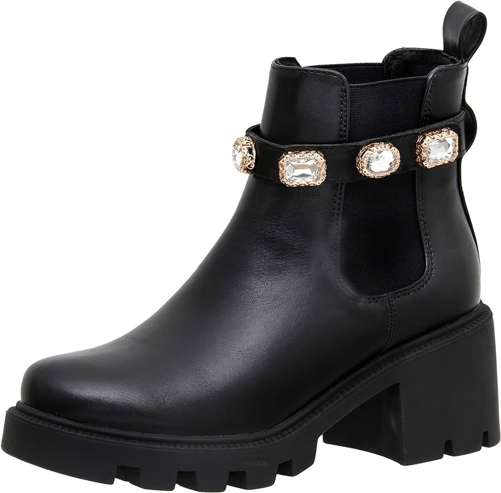 Amazon.com | CUSHIONAIRE Women's Julie chelsea boot with Jeweled strap +Memory Foam, Black 8 | An... | Amazon (US)