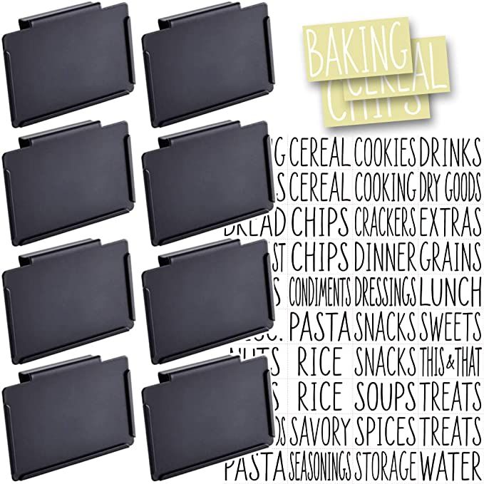 Talented Kitchen 8 Black Label Holders, Basket Labels Clip On with 40 White Pantry Labels. Remova... | Amazon (US)