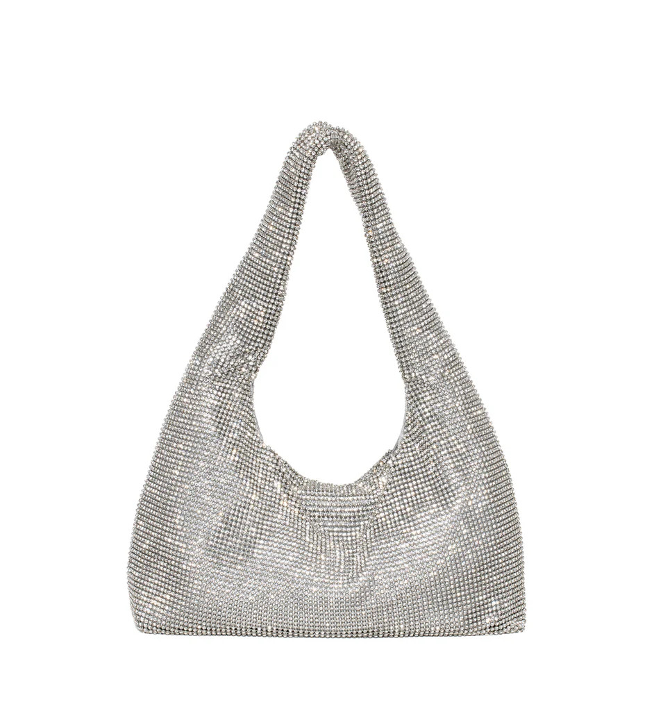 White Mini Crystal Mesh Armpit Bag | KARA