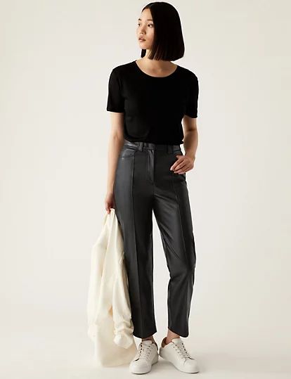 Leather Look Straight Leg Trousers | Marks & Spencer (UK)