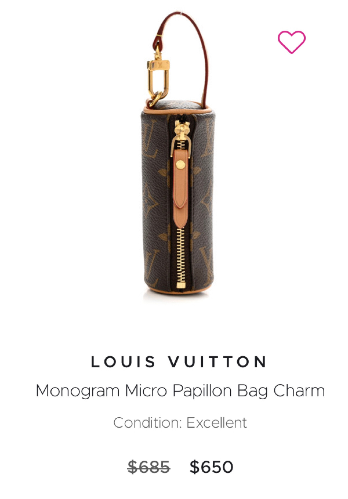 LOUIS VUITTON Monogram Micro Papillon Bag Charm | FASHIONPHILE
