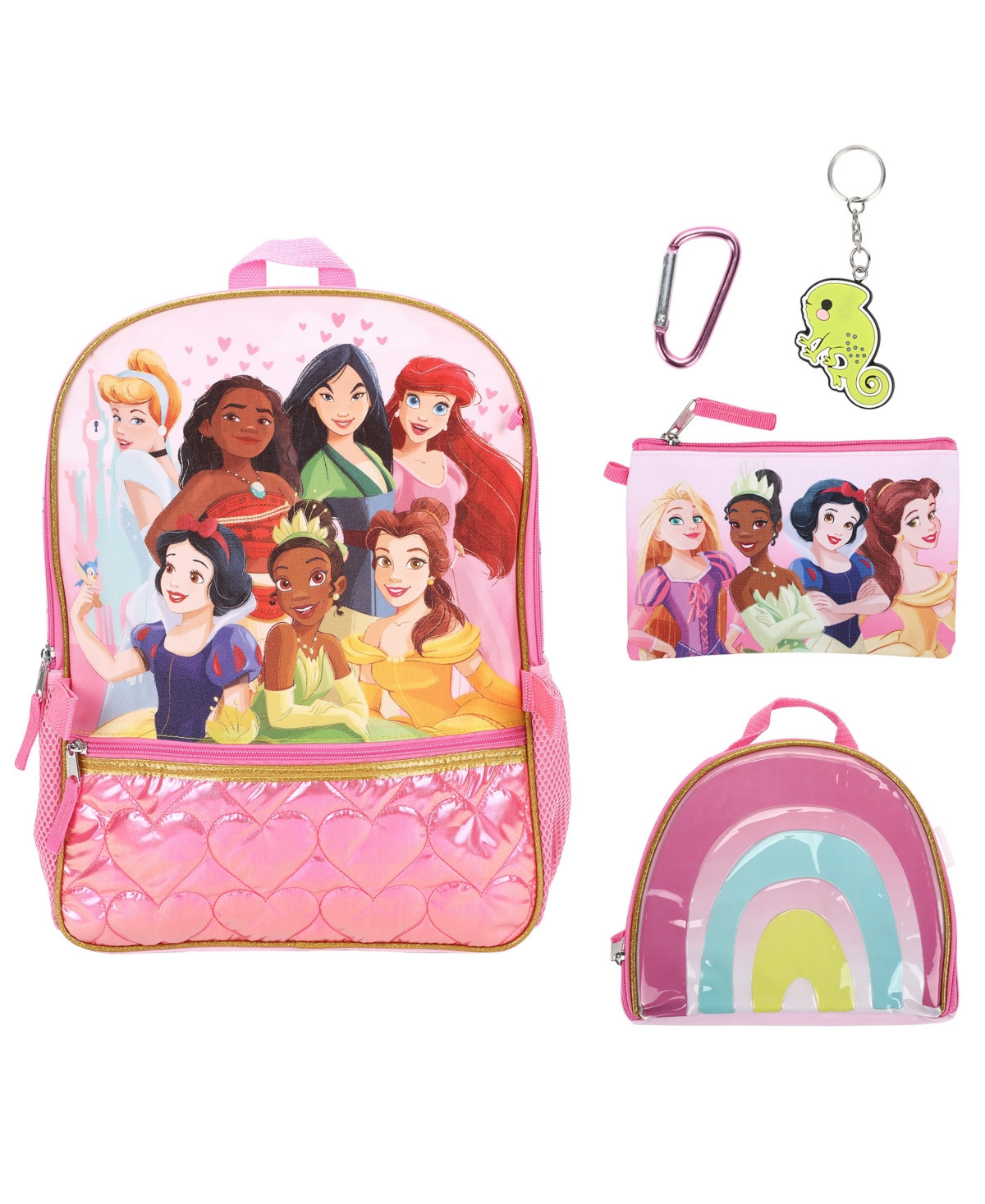Disney Princess Girls' Backpack, Lunch Bag, Pencil Case, Key Chain and Carabiner, 5-Piece Set - Pink | Macy's