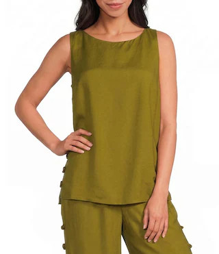 Sugarlips Devana Crew Neck Sleeveless Cut Out Coordinating Linen Tunic Top - S | Dillard's