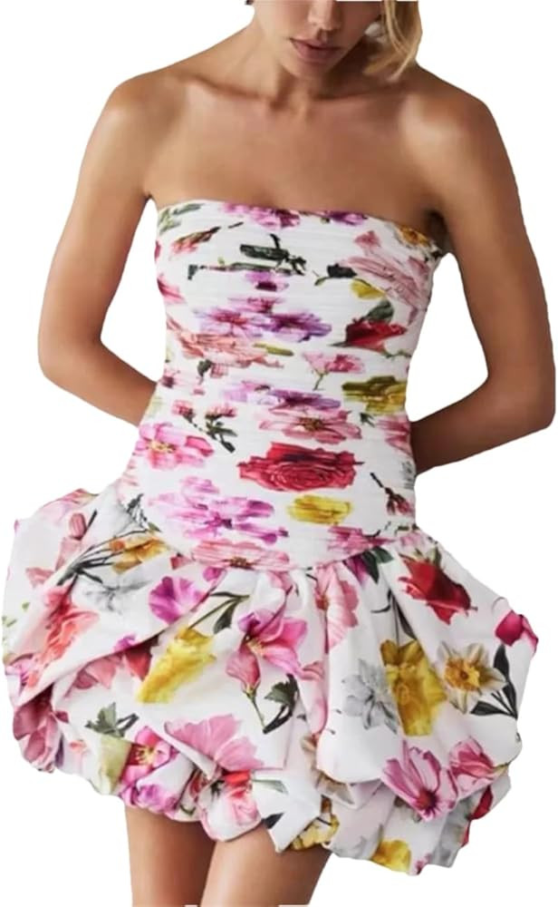 Spliced Ruffles Slimming Dresses for Women Slash Neck Sleeveless High Waist Short Mini Dress | Amazon (US)