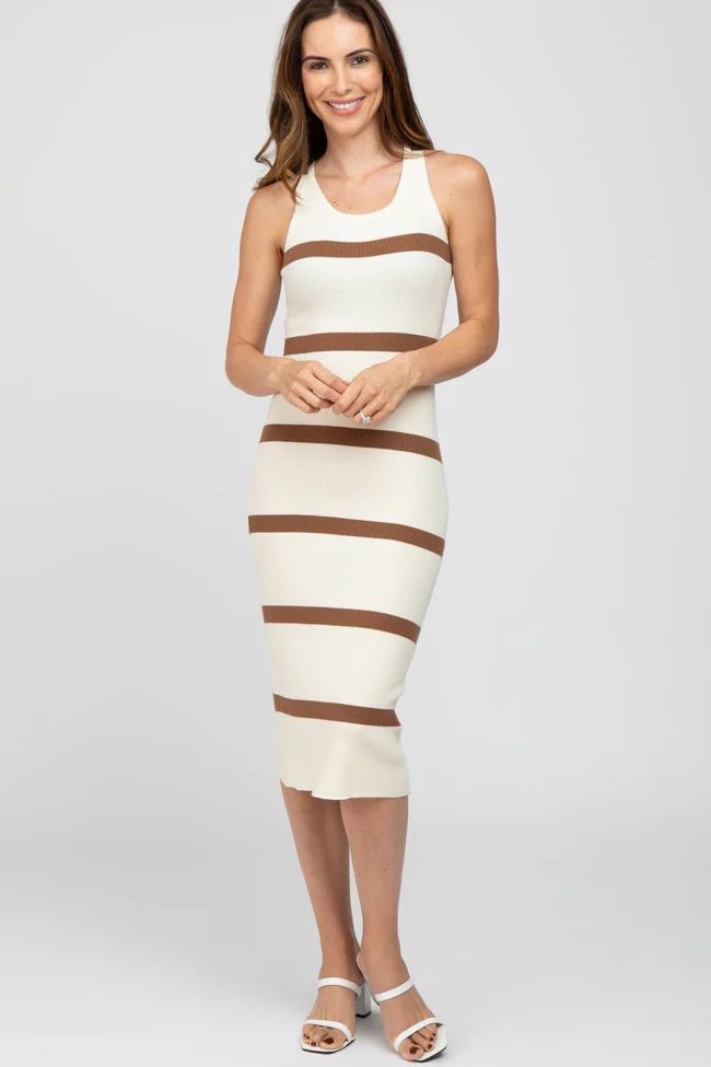 Ivory Striped Sleeveless Sweater Midi Dress | PinkBlush Maternity