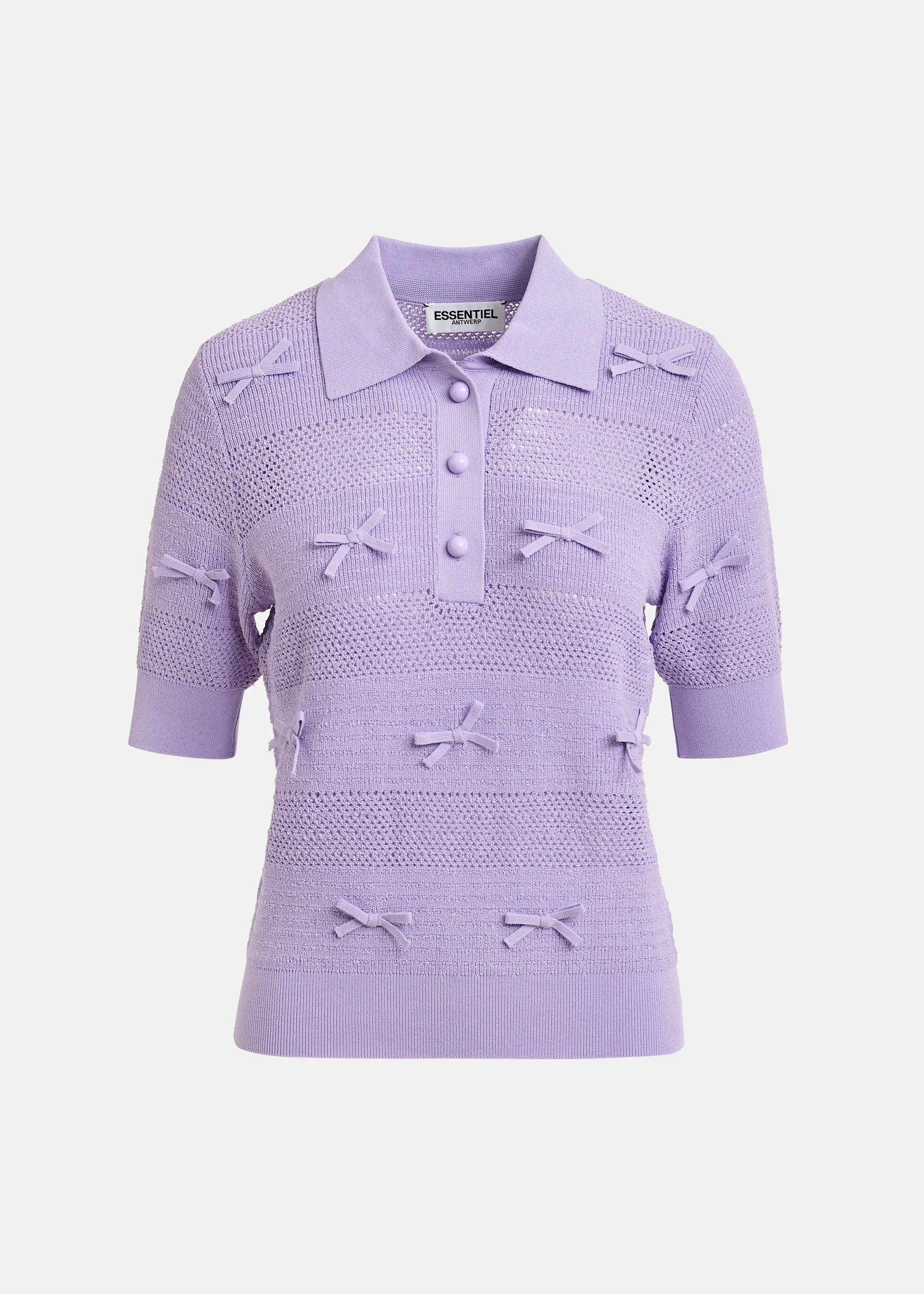 Purple bow-embellished knit polo | Essentiel Antwerp United Kingdom | Essentiel Antwerp