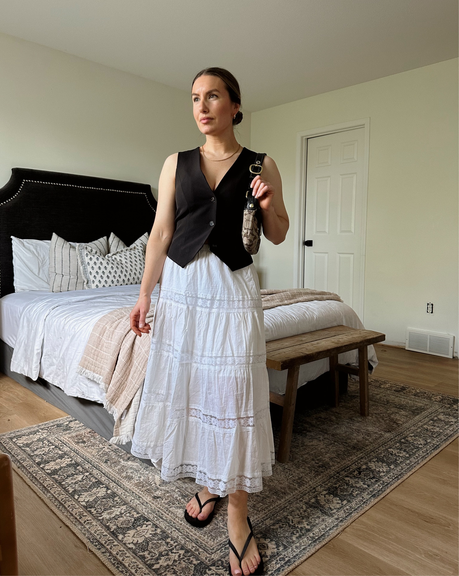 White tiered maxi skirt outfit 🤍🖤

#LTKspring #LTKsummer #LTKcanada