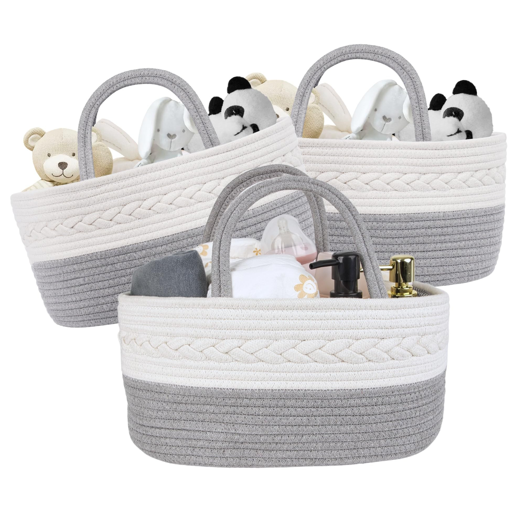 Baby Diaper Caddy Girl Boy Organizer Small Woven Baskets With Handle, Cotton Rope Tote For Shower... | Amazon (US)