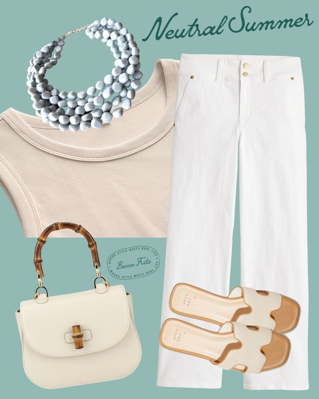 Chic Neutral Summer Look, Without the Splurge!
I’m a sucker for a crisp white pant moment, and this whole look gives quiet luxury but without the luxury price tag. From the ribbed tank to the bamboo-handle bag and dreamy neutral slides, each piece is timeless and budget-friendly. Effortless, elevated, and ready for anything from brunch to errands ✨

🔗 Links + look details below (because neutral doesn’t have to mean boring or expensive!)

#LTKFindsUnder50 #LTKSummerEdit #LTKSaleAlert