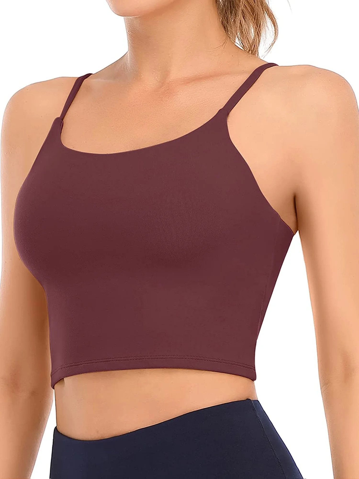 Women's Crop Tank Top with Bra Spaghetti Strap Athletic Yoga Sports Bras | Walmart (US)
