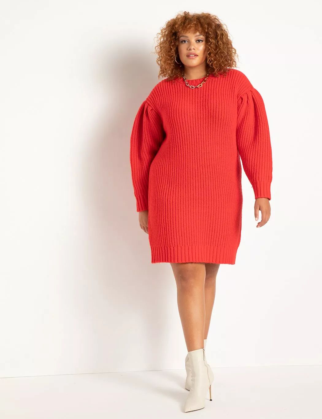 Puff Sleeve Relaxed Sweater Dress | Women's Plus Size Dresses | ELOQUII | Eloquii