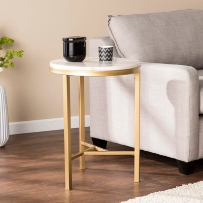 Home Accent Dennis Marble Side Table, White | Ashley Homestore