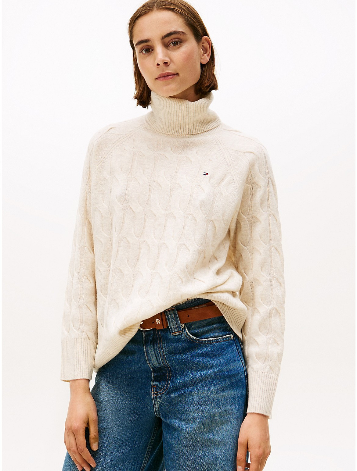 Tommy Hilfiger Women's Wool Cable Knit Turtleneck Sweater - Beige - S | Tommy Hilfiger (US)