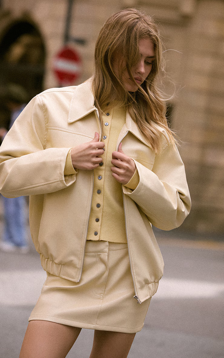 Butter Cream Faux Leather Bomber Jacket | PrettyLittleThing UK
