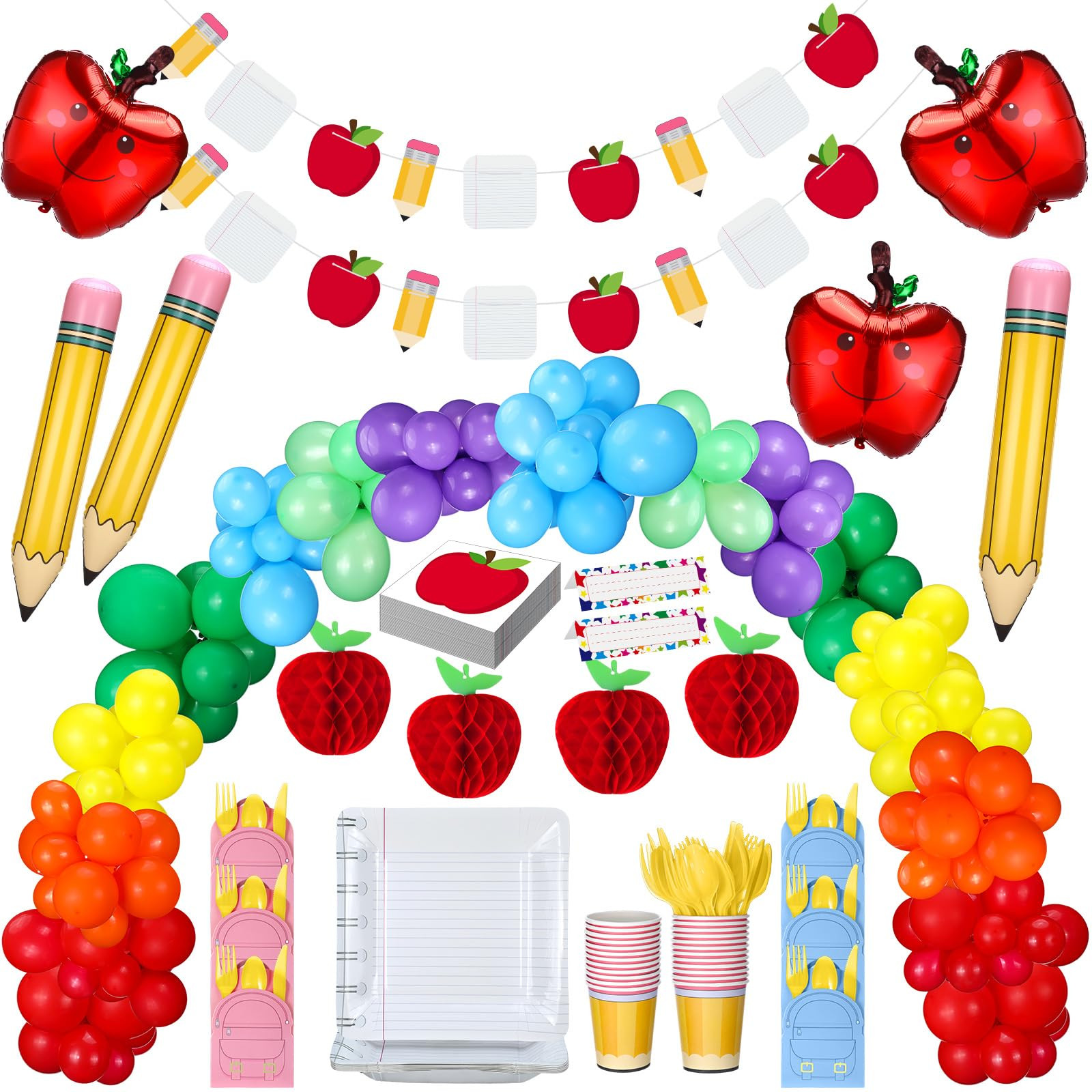198 Pcs Back to School Decorations Complete Kit Include Apple Book Pencil Balloon Garland Arch Di... | Amazon (US)