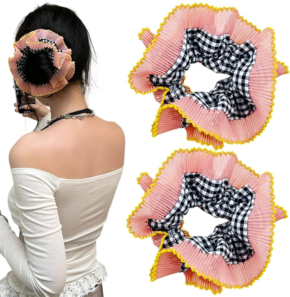 2PCS Large Pink Vintage Lace Hair Scrunchies, Oversized Hair Scrunchy Elegant Donuts Hair Ties Ro... | Amazon (US)