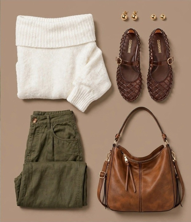 Fall uniform on lock. 🍂 Cozy off-the-shoulder sweater, olive barrel pants, jelly flats, and my go-to brown bag. Effortless, comfy, and cute — exactly how autumn should feel.#falloutfit #fallfashion #outfitinspo #autumnstyle #cozyseason #ootd

#LTKdayinmylife #LTKgrwm #LTKootd