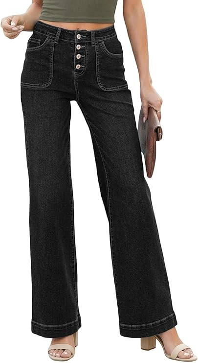 SHEWIN Women Straight Leg Jeans Stretchy Fabric Denim Pants Inseam 29 Inch | Amazon (US)