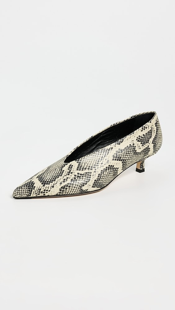 AEYDE Clara Snake Print Goat Leather Creamy Heels | Shopbop | Shopbop