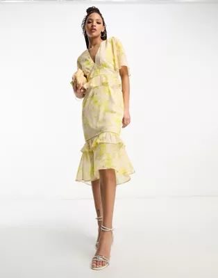 Hope & Ivy ruffle midi dress in lemon yellow | ASOS (Global)