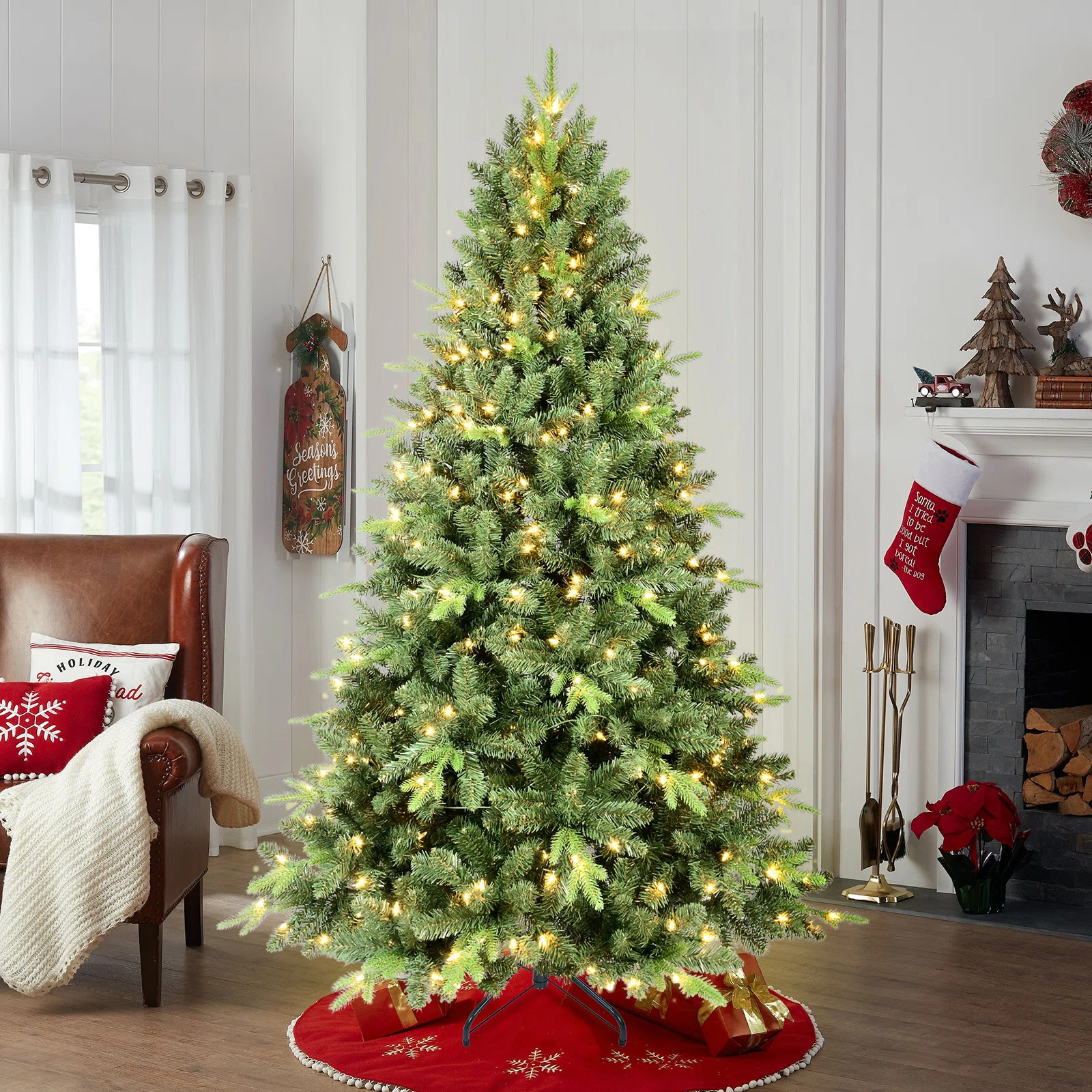 Pre-Lit Artificial Christmas Tree with Warm White Lights & PVC/PE Mixed Branch Tips | Wayfair North America