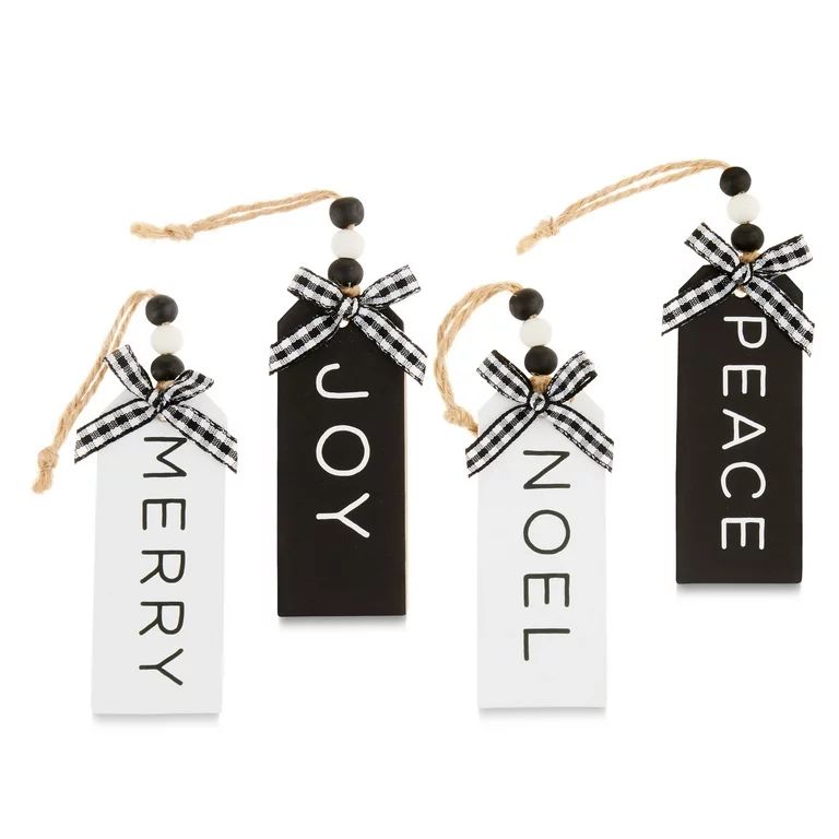 Mini Black & White Word Tag Christmas Ornaments, 0.06 lb, 4 Count, by Holiday Time | Walmart (US)