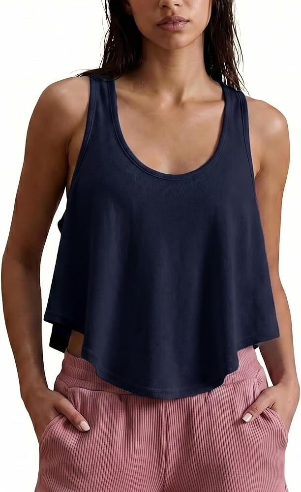 Haellun Womens Racerback Tank Top Cropped Flowy Workout Track Tank Sleeveless Loose Fit Athletic ... | Amazon (US)