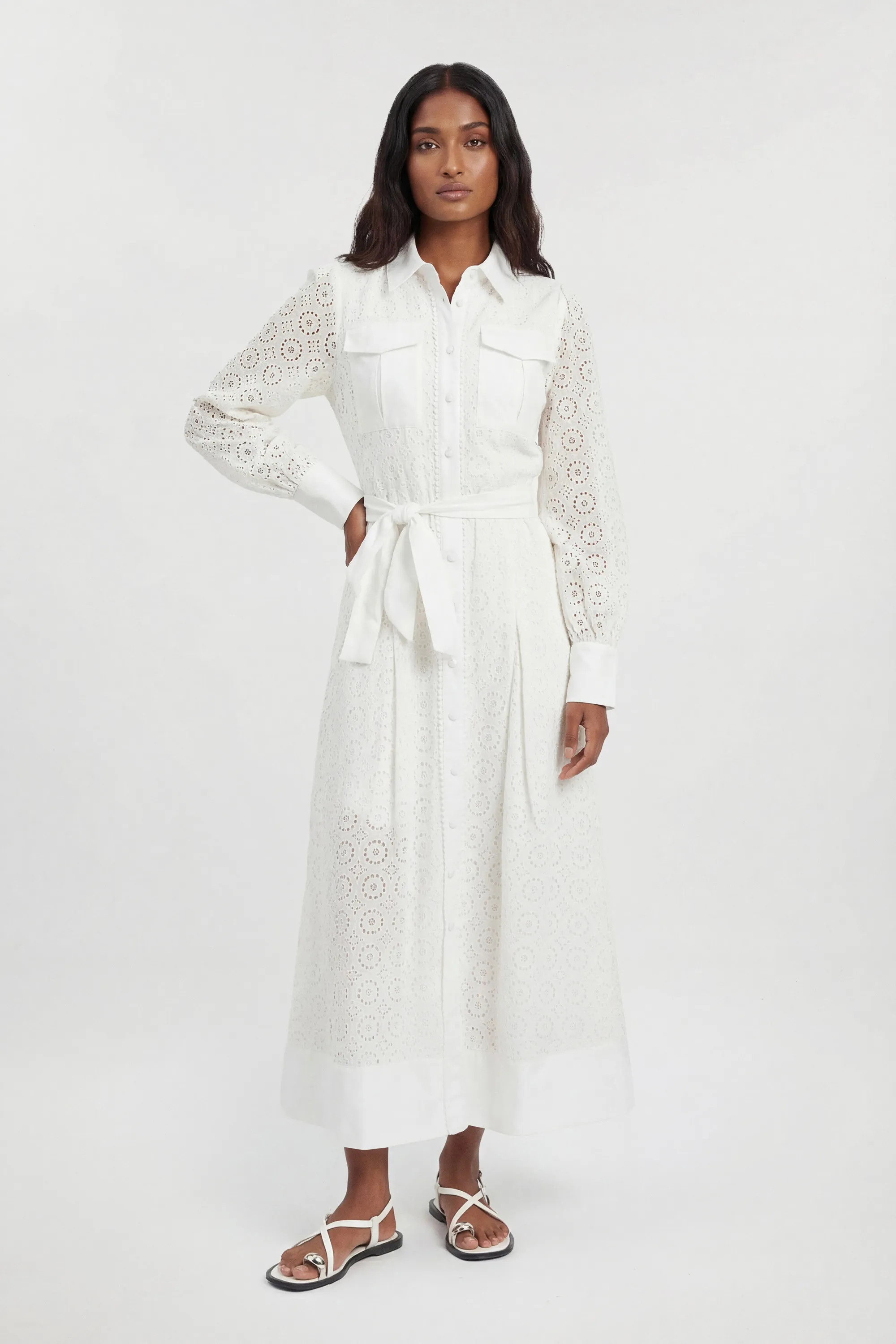 Ivory KarenMillen Petite Cotton Broderie Belted Shirt Dress | Debenhams | Debenhams UK