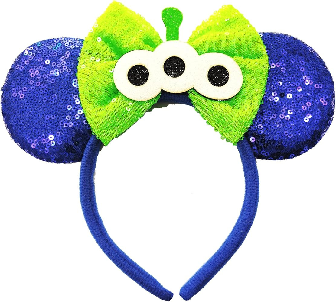 Prunend Alien Mouse Ears Headband: Green Sequin ET Bow Headwear, Gilltering Festival Hair Band fo... | Amazon (US)