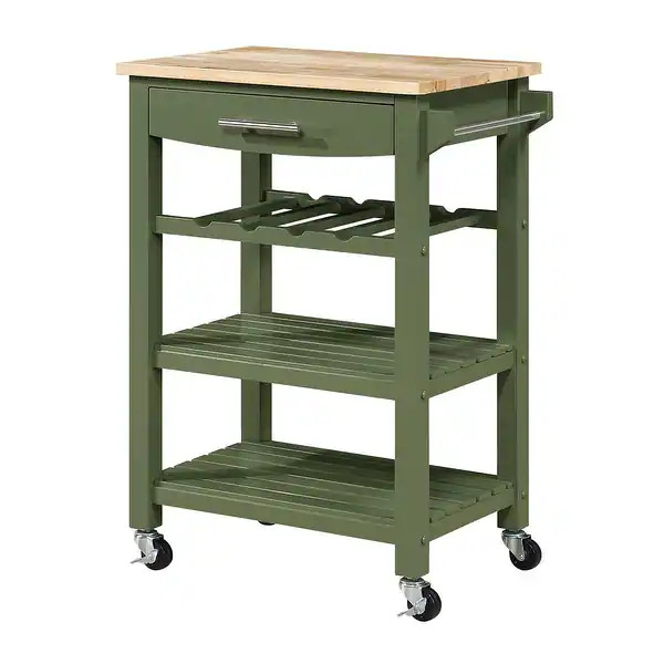 Ellaine 4 Tier Butcher Block Kitchen Cart with Drawer and Wine Rack - Bed Bath & Beyond - 3579216... | Bed Bath & Beyond