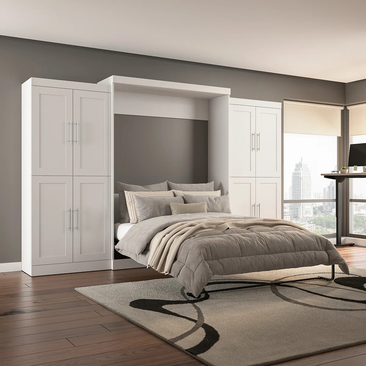 Arlex 137W Queen Wall Bed with 36W Storage Units with Doors | Wayfair North America