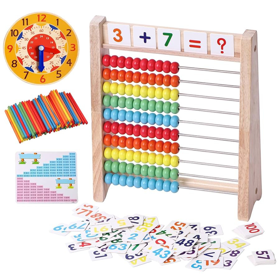 Wooden Abacus for Kids Math Manipulatives Learning Clock for 5 6 7 8 Year Old Boys Girls 1st 2nd ... | Amazon (US)