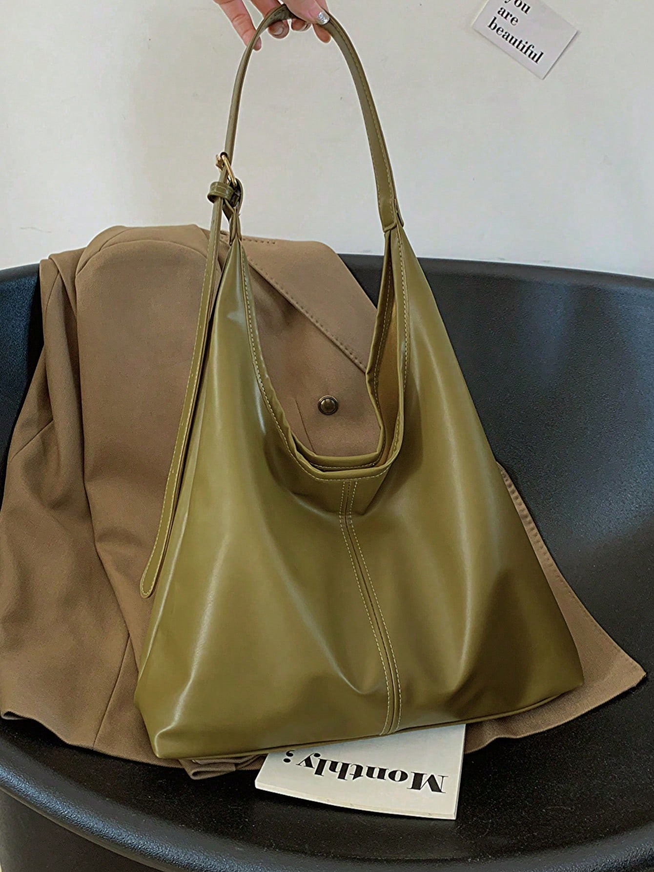 TrendsVintage Capacity Women's Solid Color Shoulder Bag Underarm Purse | SHEIN