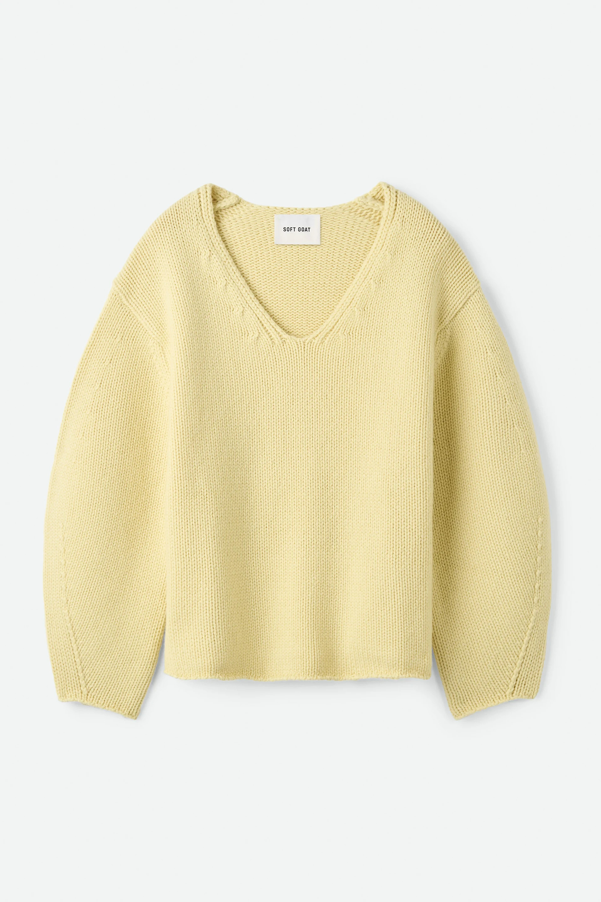 Puff sleeve v-neck - V-Necks - Honeydew yellow | Soft Goat | Soft Goat