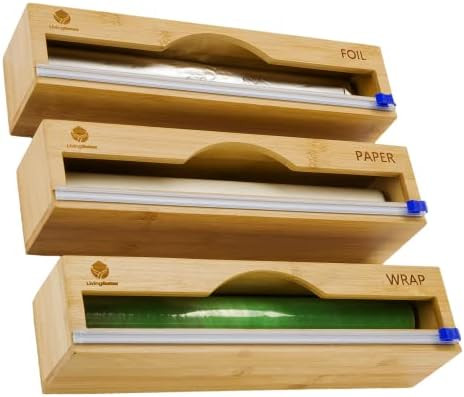 LivingBetter Bamboo Foil and Plastic Wrap Organizer - Plastic Wrap Dispenser with Cutter - Alumin... | Amazon (US)