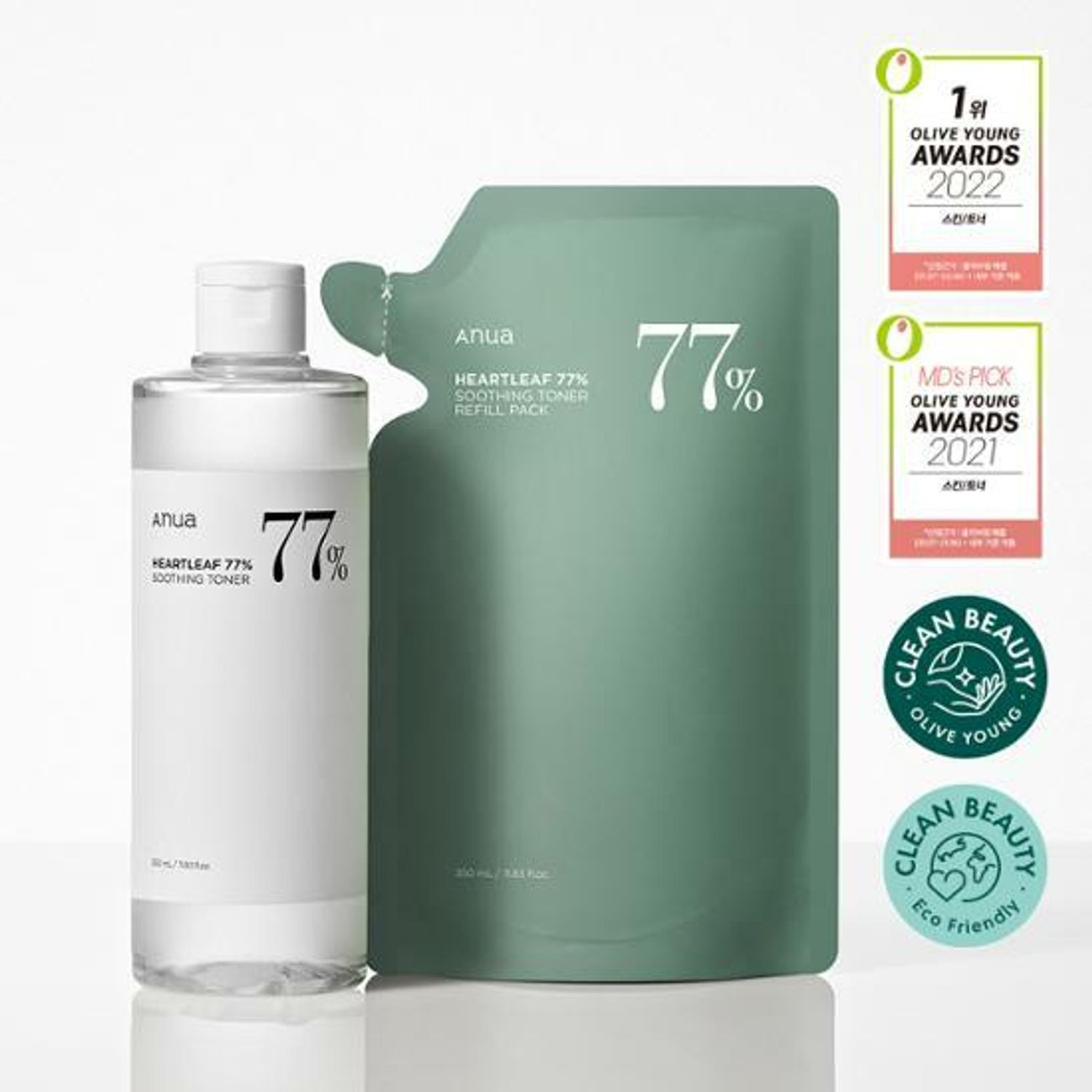 Anua Heartleaf 77% Soothing Toner 350mL Special Set (+350mL Refill) | Olive Young Global