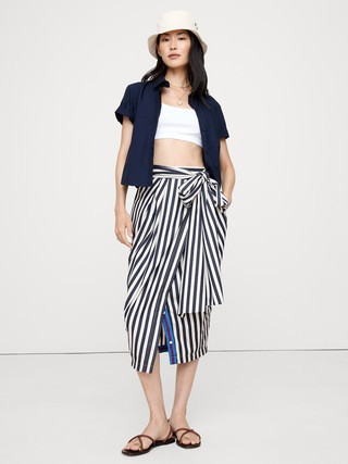 COTTON POPLIN SHIRT-SLEEVE MIDI SKIRT | Banana Republic (US)