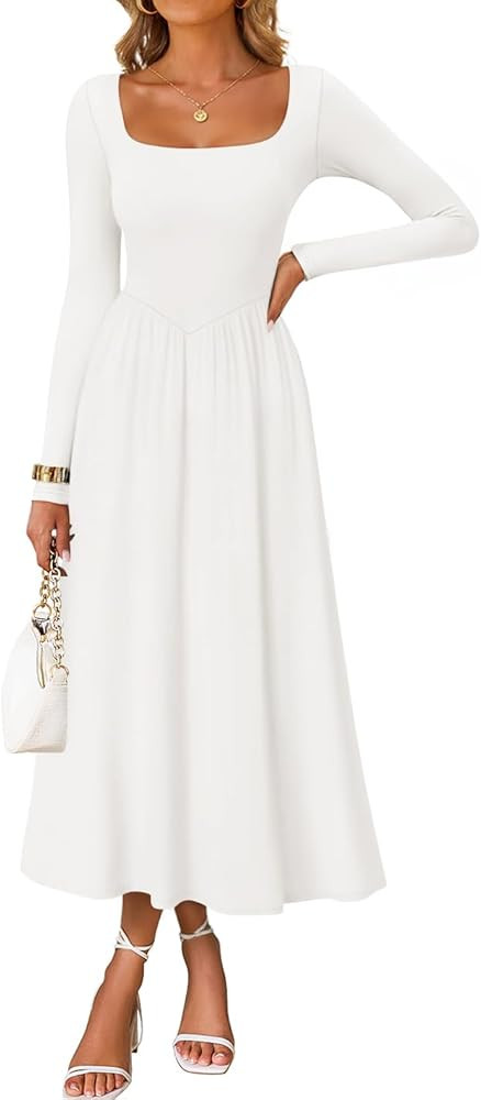 ZESICA Fall Dresses for Women 2025 Elegant Classy Square Neck Long Sleeve Flowy Wedding Guest Par... | Amazon (US)