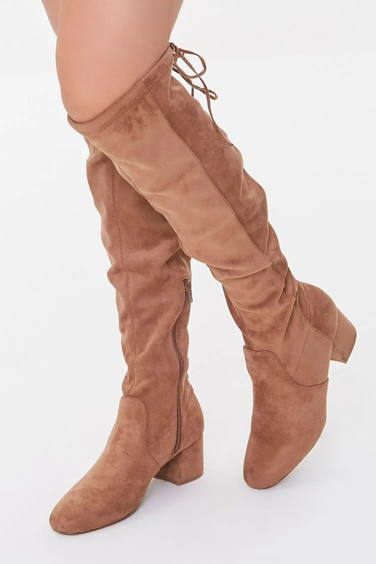 Women's Faux Suede Knee-High Boots in Tan, 8 | Forever 21