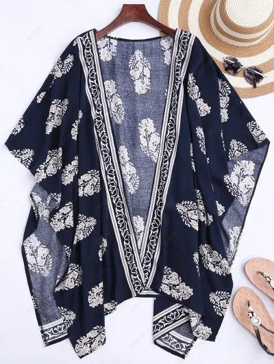 Leaf Print Kimono Duster Coat | ZAFUL (Global)