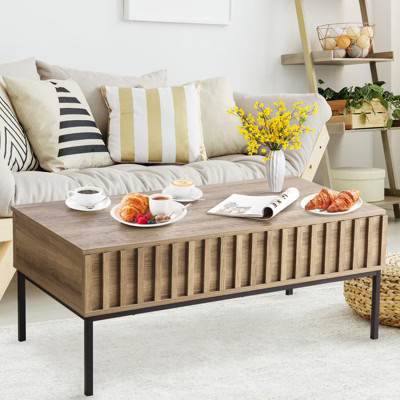 43" Lift-Top Coffee Table with Hidden Storage, Modern Fluted Wood Center Table with Rising Tabletop, for Living Room, Reception Area & Lounge | Target