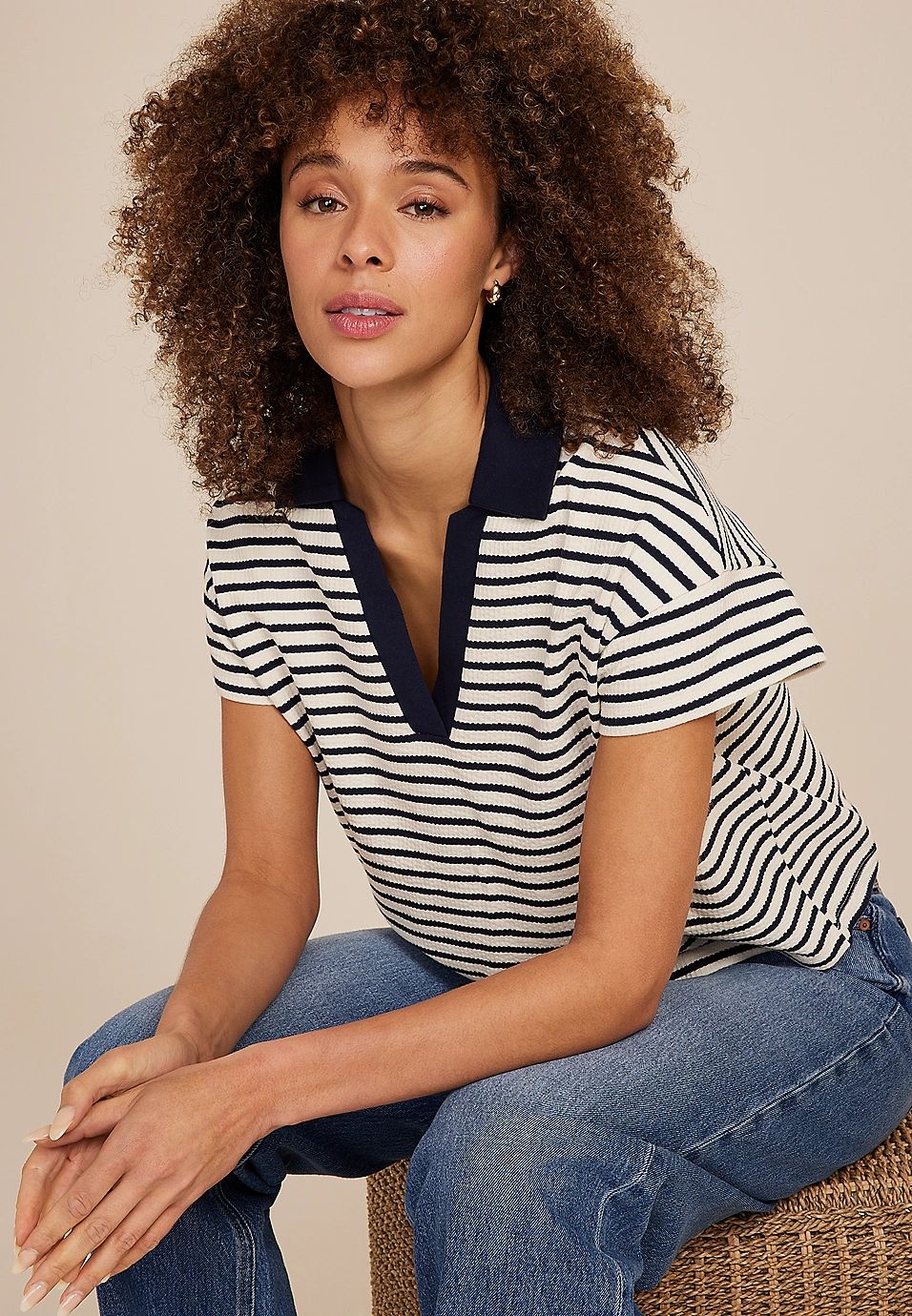 Cropped Court Polo Striped Tee | Maurices